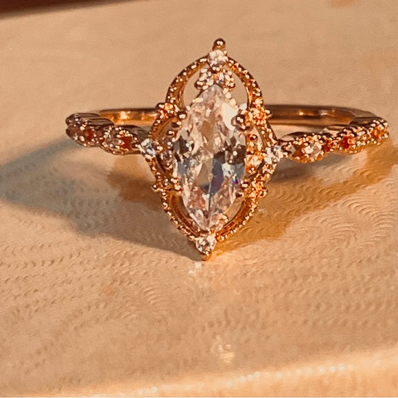 Gold Marquise Halo Engagement Ring with Clear Stone - Picture 4 of 6